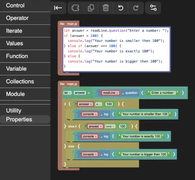 Screenshot: Hybride visuelle Programmierumgebung